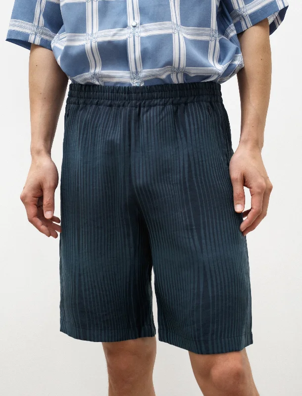 Men's Pants with Stretchable Fabric for FlexibilityBasketball Short Wave Stripe Jacquard Navy