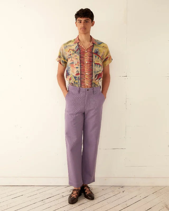 Men's Pants with Contrast Fabric PanelsStandard Trousers - Lavender